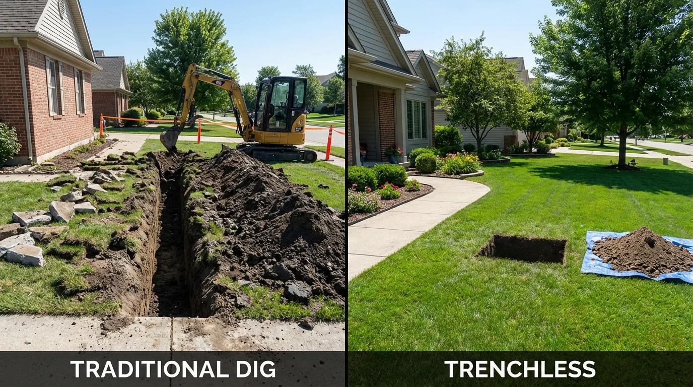 Trenchless sewer repair with minimal yard damage versus traditional excavation in Cayey, PR